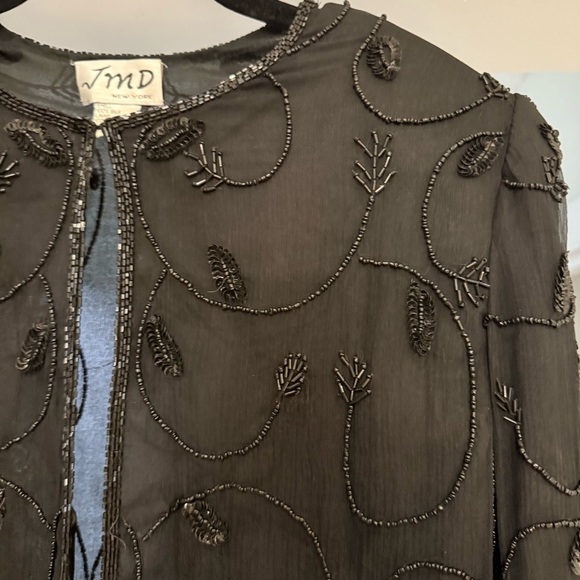 Vintage JMD New York 100% Silk Black Beaded Long Sleeve Cardigan Luxury Elegant - Picture 8 of 12